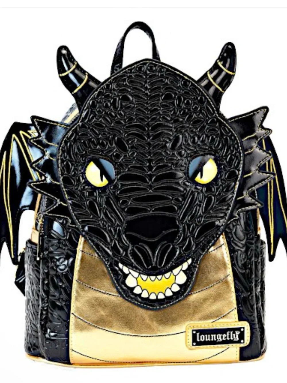 Loungefly Black and Gold Dragon Mini Backpack